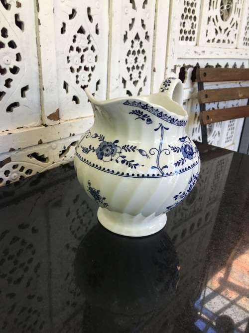 Vintage Impressed Marked Made in England Blue & White - Willow & Floral Water Jug 1lt