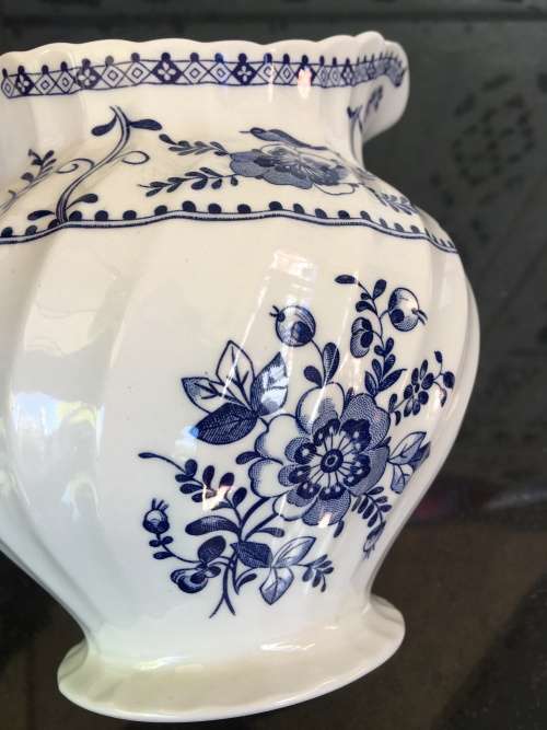 Vintage Impressed Marked Made in England Blue & White - Willow & Floral Water Jug 1lt