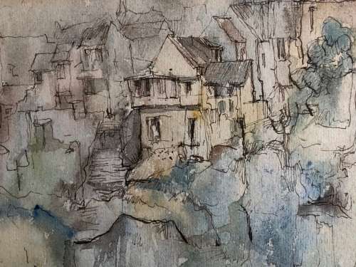 TONY GROGAN (SA 20TH C) FANTASTIC ORIGINAL FRAMED WATERCOLOR PAINTING OF A ROAD IN P.E - 1973
