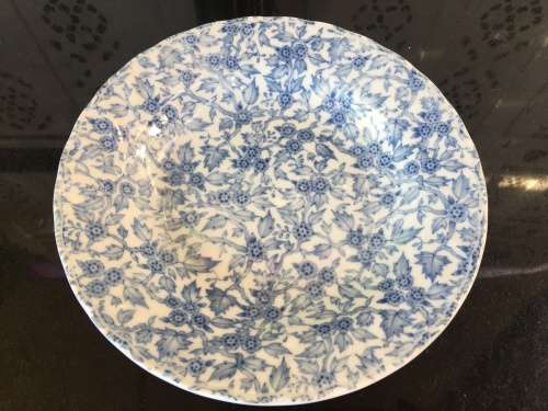 Antique Blue & White Floral Painted Large Porcelain Flat Bowl 21 cm