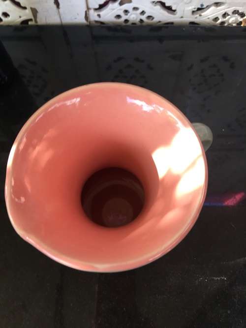 Stoneware Lovatts England Art Deco c1920-1950 Pink & Green Ribbed Water Jug 1lt