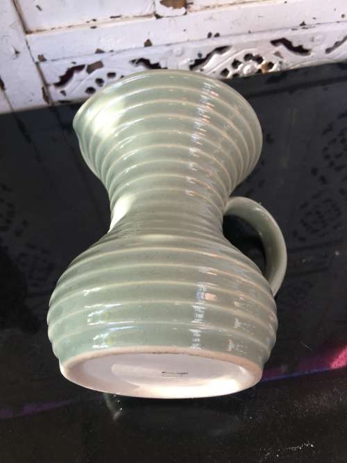 Stoneware Lovatts England Art Deco c1920-1950 Pink & Green Ribbed Water Jug 1lt