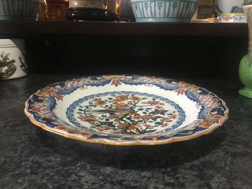 Large Vintage Makkum Dutch Pottery Hand Painted Bird & Floral Charger