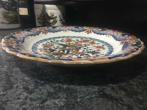Large Vintage Makkum Dutch Pottery Hand Painted Bird & Floral Charger