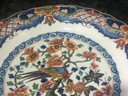 Large Vintage Makkum Dutch Pottery Hand Painted Bird & Floral Charger