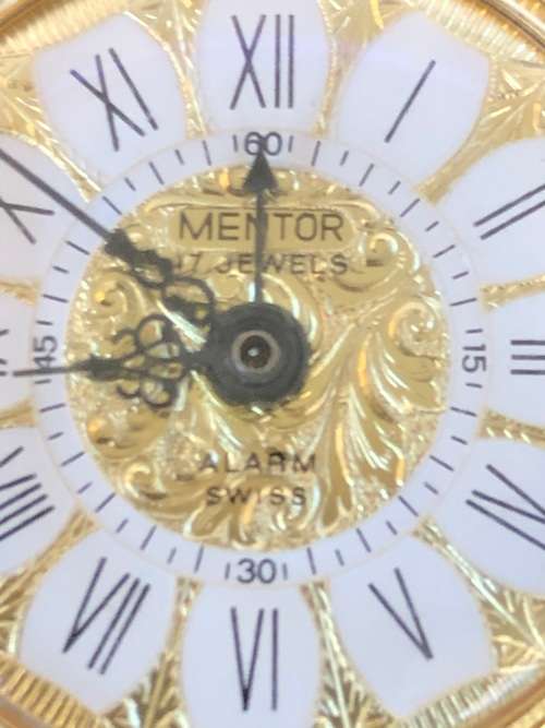 AMAZING VINTAGE MECHANICAL WIND UP MENTOR SWISS ALARM POCKET WATCH IN FULL WORKING ORDER