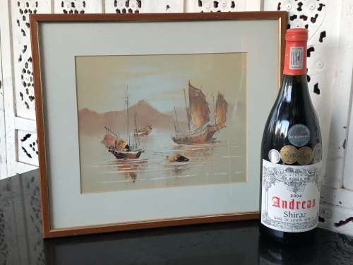 AMAZING FRAMED OIL PAINTING OF HONG KONG JUNK SHIPS - WELL FRAMED BUT UNSIGNED