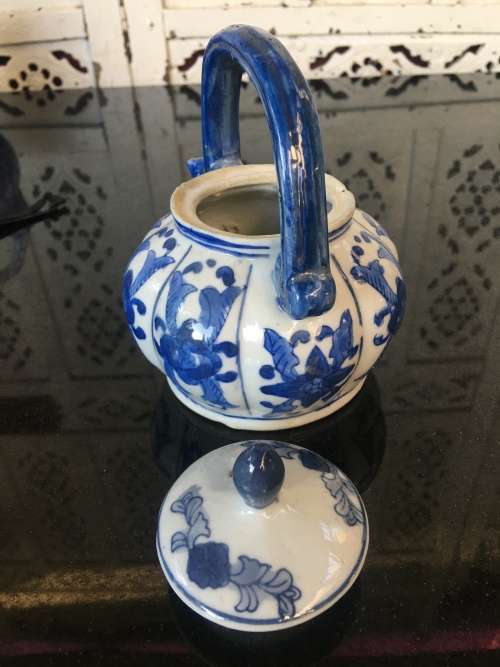 Signed Chinese Blue & White Hand Painted Smal 1 cup Tea Pot