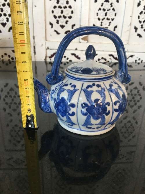 Signed Chinese Blue & White Hand Painted Smal 1 cup Tea Pot