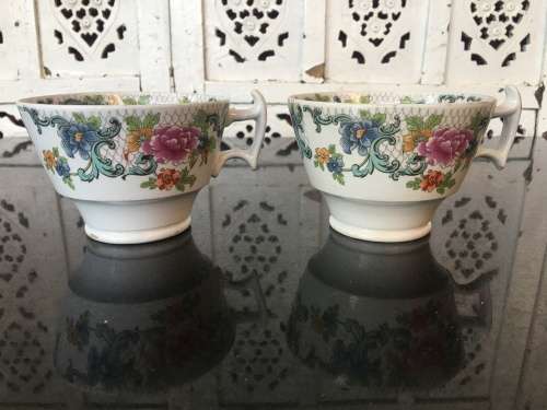 2 Antique Booths Silicon China "Floradora" Pattern Oversized cups