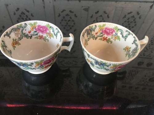 2 Antique Booths Silicon China "Floradora" Pattern Oversized cups