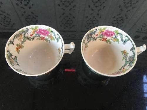 2 Antique Booths Silicon China "Floradora" Pattern Oversized cups