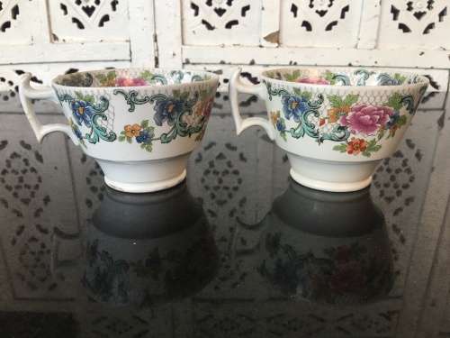 2 Antique Booths Silicon China "Floradora" Pattern Oversized cups