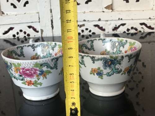 2 Antique Booths Silicon China "Floradora" Pattern Oversized cups