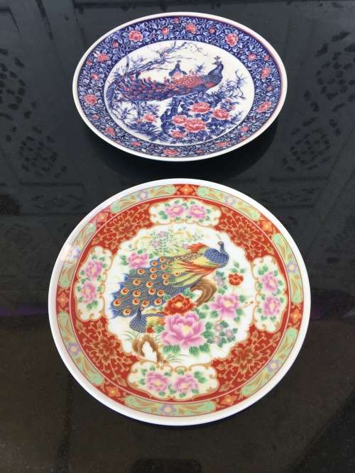 2 Beautiful Japanese Imari Peackock Display Plates