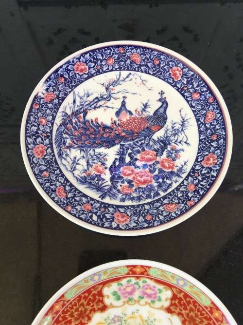 2 Beautiful Japanese Imari Peackock Display Plates