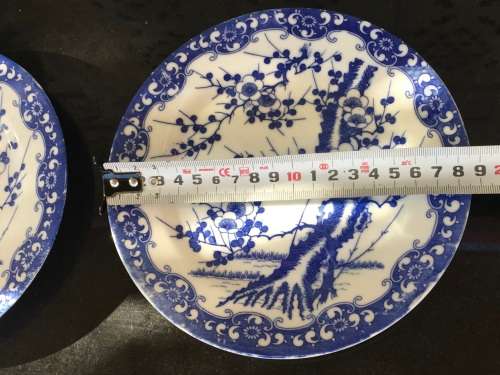 2 Old Japanese Blue Hand Painted Cherry Blossom Porcelain 18.5 cm Plates