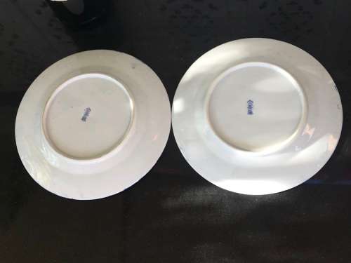 2 Old Japanese Blue Hand Painted Cherry Blossom Porcelain 18.5 cm Plates