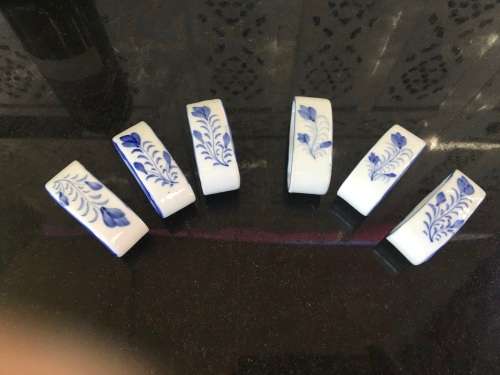 Blue & White Painted Porcelain Napkin Ring Holders