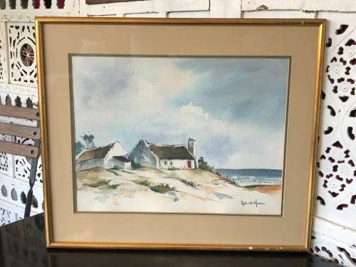 INVESTMENT ART !!! ROBERT HABER (1929 - 1998) - LISTED SA ARTIST - FRAMED WATERCOLOR LANDSCAPE