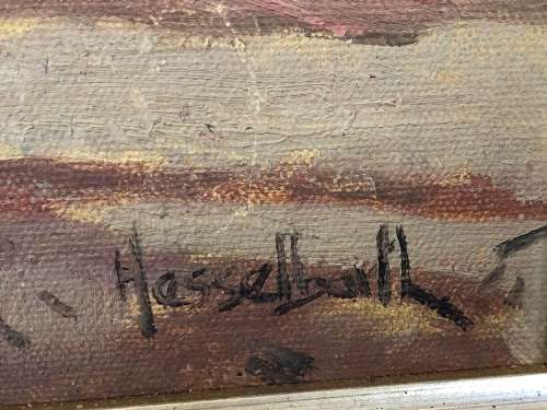 INVESTMENT ART !!! BERNARD FRANZ HESSELBARTH (SA 1903 - 1991) FRAMED OIL ON CANVAS - SEA COTTAGE