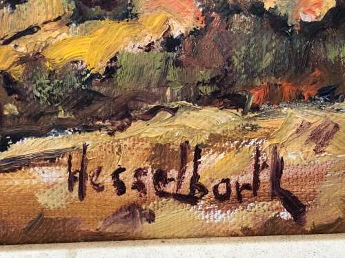 INVESTMENT ART !!! BERNARD FRANZ HESSELBARTH (SA 1903 - 1991) FRAMED LANDSCAPE OIL ON CANVAS BOARD