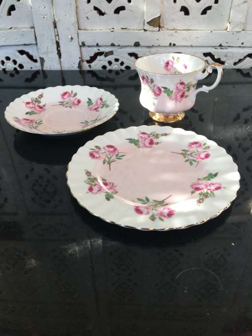Rare Vintage Royal Albert Bone China England Pattern no 4365  Pastel Pink Rose Trio c1960s display