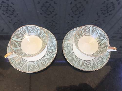 Rare Set c1930s Alka Bavaria Germany Blue & Gold Gilt Demitassi Cups & Saucers