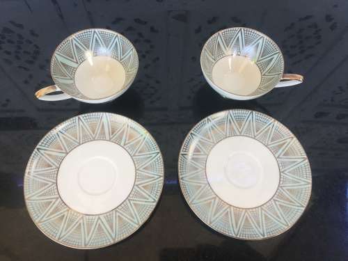 Rare Set c1930s Alka Bavaria Germany Blue & Gold Gilt Demitassi Cups & Saucers