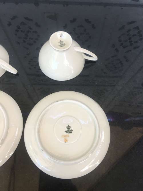 Rare Set c1930s Alka Bavaria Germany Blue & Gold Gilt Demitassi Cups & Saucers