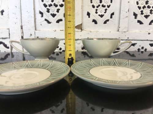 Rare Set c1930s Alka Bavaria Germany Blue & Gold Gilt Demitassi Cups & Saucers