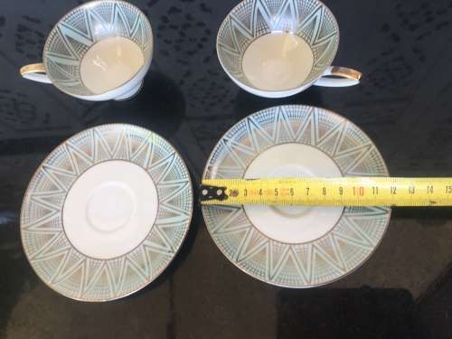 Rare Set c1930s Alka Bavaria Germany Blue & Gold Gilt Demitassi Cups & Saucers