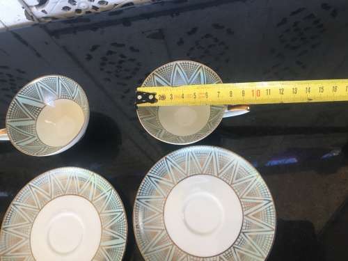 Rare Set c1930s Alka Bavaria Germany Blue & Gold Gilt Demitassi Cups & Saucers