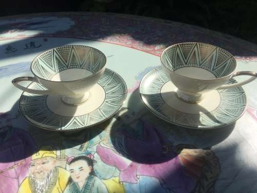Rare Set c1930s Alka Bavaria Germany Blue & Gold Gilt Demitassi Cups & Saucers
