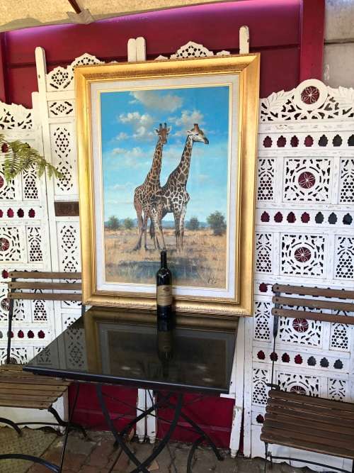 INVESTEMENT ART !!! NICO COETZEE (SA 20th CENTURY) GORGEOUS FRAMED OIL ON BOARD - GIRAFFE