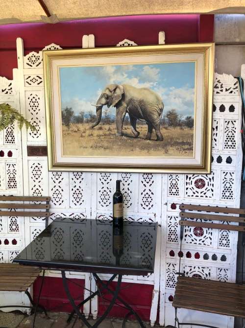 INVESTEMENT ART !!! NICO COETZEE (SA 20th CENTURY) GORGEOUS FRAMED OIL ON BOARD - ELEPHANT