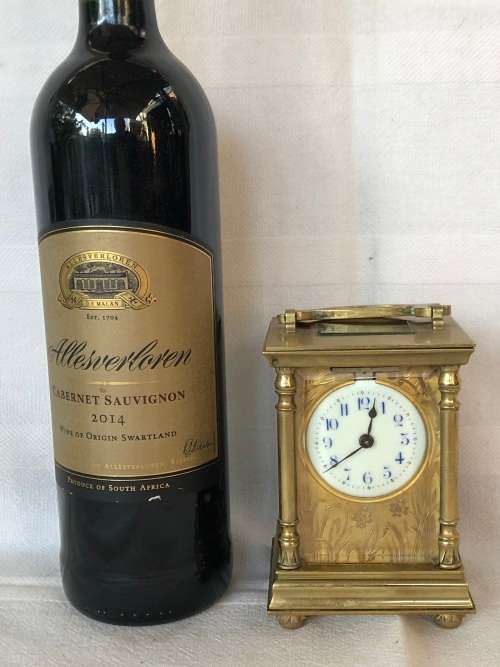 BRASS FRENCH CARRIAGE CLOCK WITH A BEAUTIFUL ENGRAVED FACE- SELLING AS IS - NO KEY AND NOT WORKING