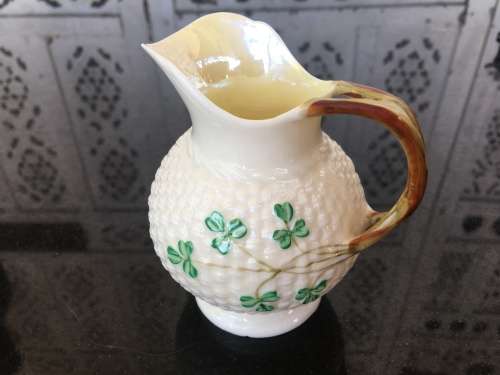 Vintage c 1926-1946 Belleek China Irish Symbols Ivory & Green Milk\Creamer