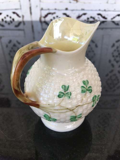 Vintage c 1926-1946 Belleek China Irish Symbols Ivory & Green Milk\Creamer