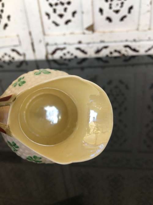 Vintage c 1926-1946 Belleek China Irish Symbols Ivory & Green Milk\Creamer