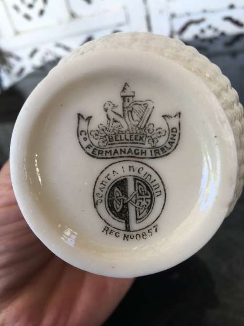 Vintage c 1926-1946 Belleek China Irish Symbols Ivory & Green Milk\Creamer
