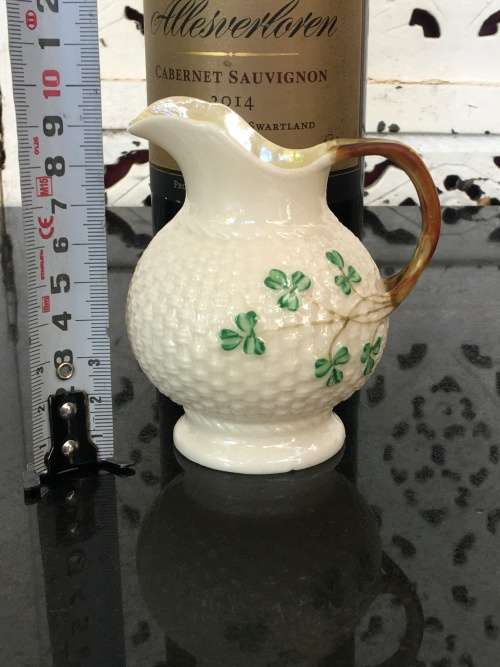 Vintage c 1926-1946 Belleek China Irish Symbols Ivory & Green Milk\Creamer