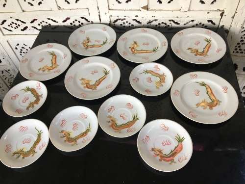 Vintage 24 pc Japanese Dragonware Moriage Geisha Lithophane Tea Set Nichi Hon (Nippon)