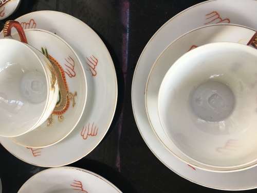 Vintage 24 pc Japanese Dragonware Moriage Geisha Lithophane Tea Set Nichi Hon (Nippon)