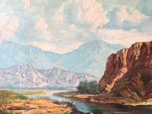 INVESTMENT ART !! DINO PARAVANO (SA 1935 - ) GORGEOUS LARGE OIL ON BOARD LANDSCAPE - EXQUISITE FRAME