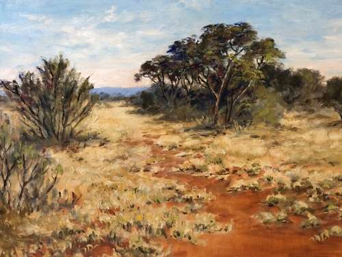 INVESTMENT ART !! OLIVE McINTYRE (SA 20th C) GORGEOUS FRAMED LANDSCAPE OIL ON BOARD - FRAMED