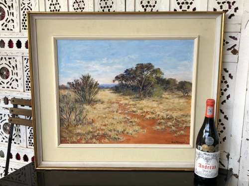 INVESTMENT ART !! OLIVE McINTYRE (SA 20th C) GORGEOUS FRAMED LANDSCAPE OIL ON BOARD - FRAMED