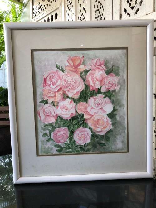 BEAUTIFUL FRAMED WATERCOLOR PAINTING - STILL LIFE OF FLOWERS - SIGNED TOM GIBB AND DATED - 1991
