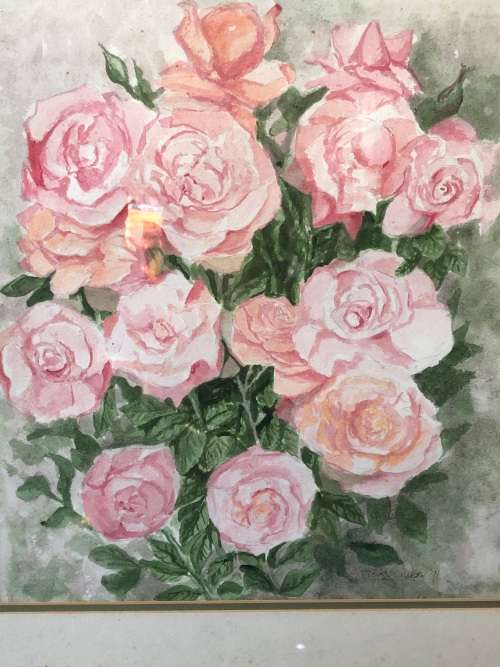 BEAUTIFUL FRAMED WATERCOLOR PAINTING - STILL LIFE OF FLOWERS - SIGNED TOM GIBB AND DATED - 1991