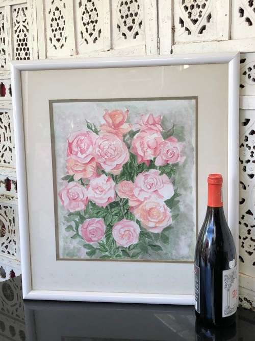 BEAUTIFUL FRAMED WATERCOLOR PAINTING - STILL LIFE OF FLOWERS - SIGNED TOM GIBB AND DATED - 1991